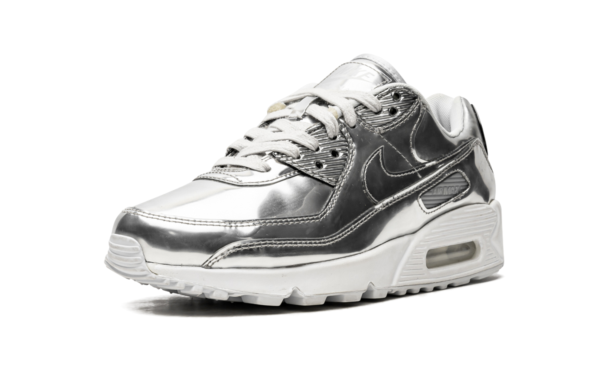 nike air max 90 metallic silver 2020 women s+CQ6639-001+left diagnol single view