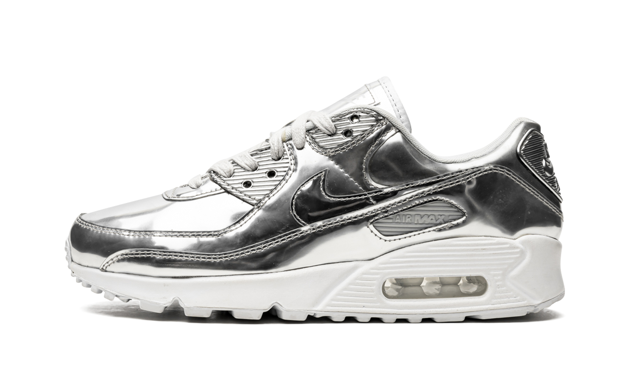 nike air max 90 metallic silver 2020 women s+CQ6639-001+diagnol right view 1