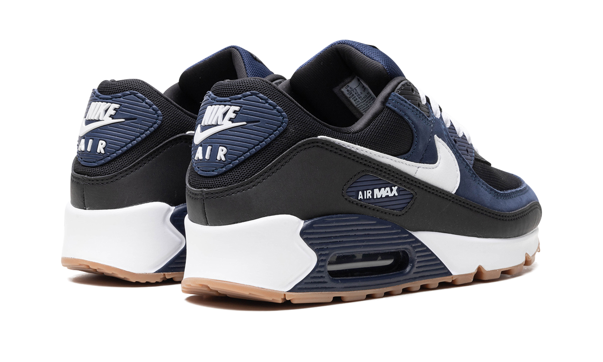 nike air max 90 midnight navy gum+FB9658-400+diagnol right behind view