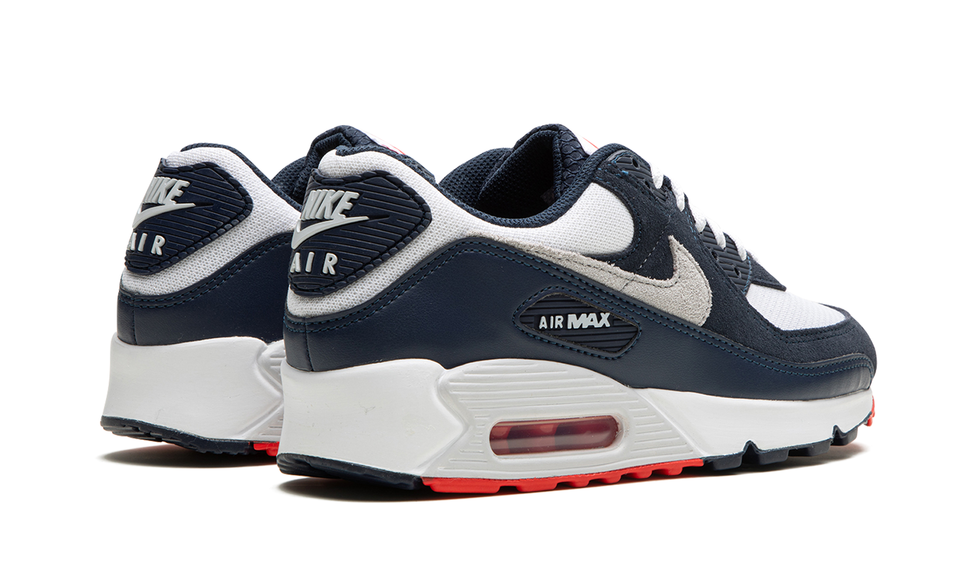 nike air max 90 obsidian track red+DM0029-400+diagnol right behind view