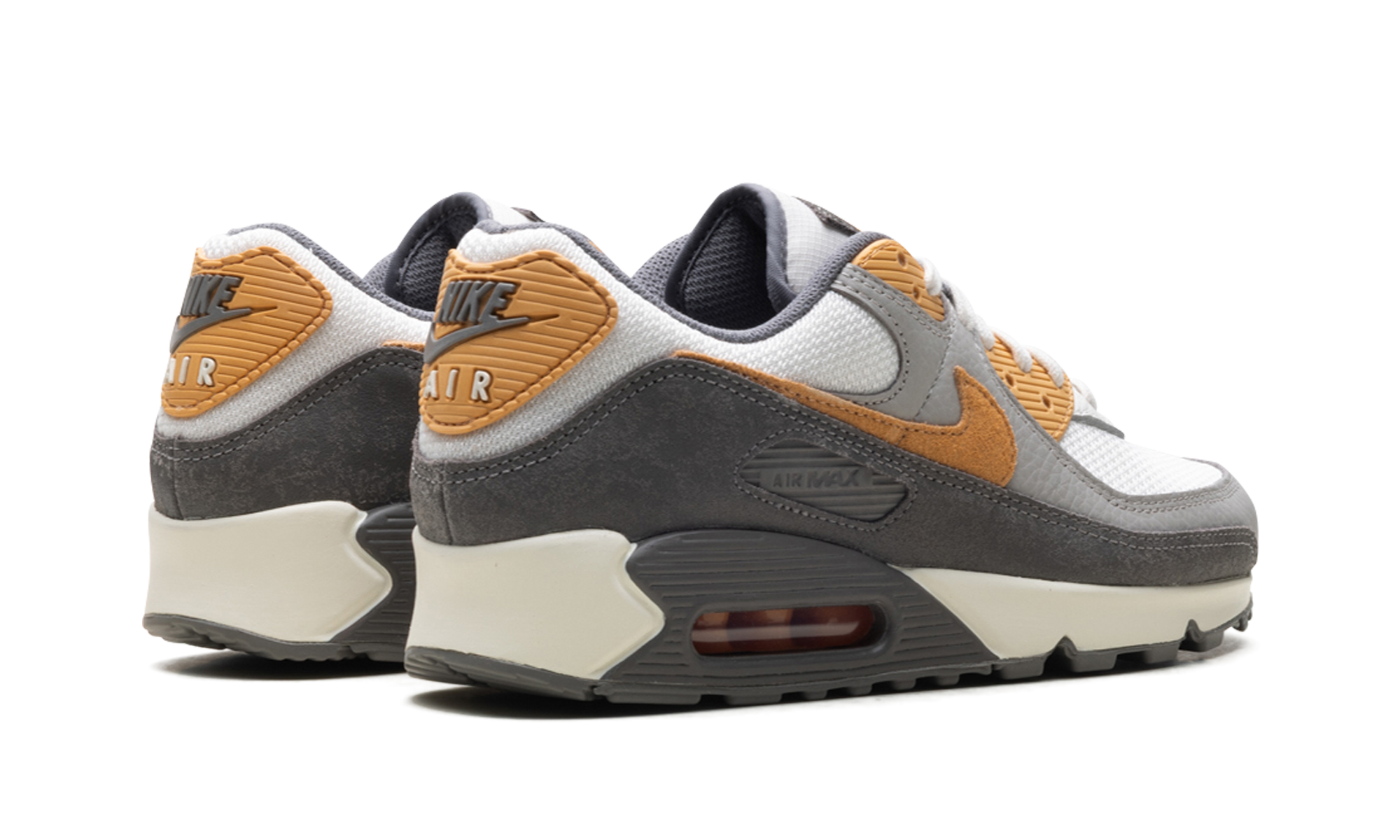 nike air max 90 premium flat pewter college grey phantom copper moon+IB7467-029+diagnol right behind view