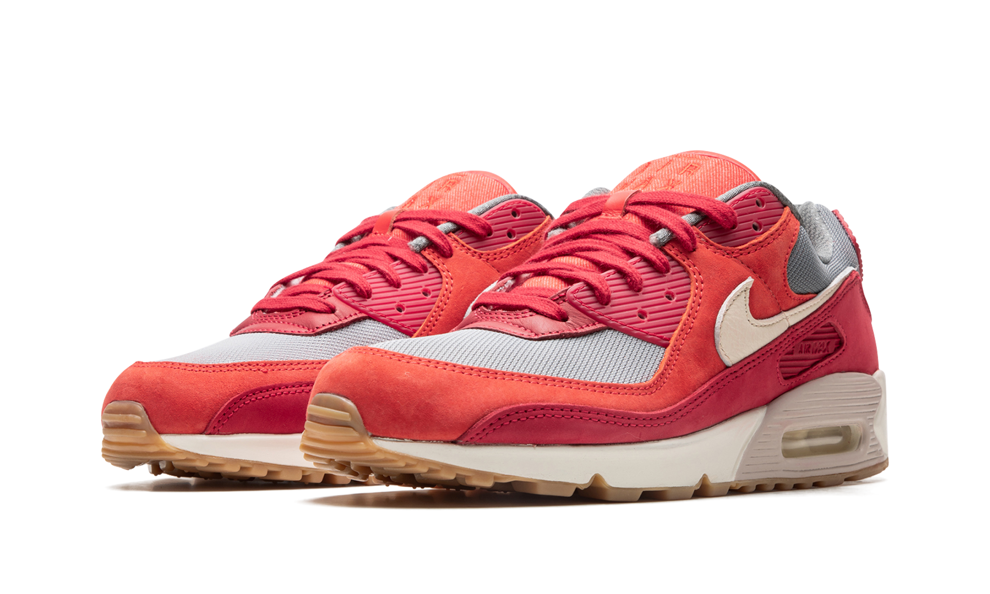 nike air max 90 premium gym red smoke grey gum+DH4621-600+diagnol left view