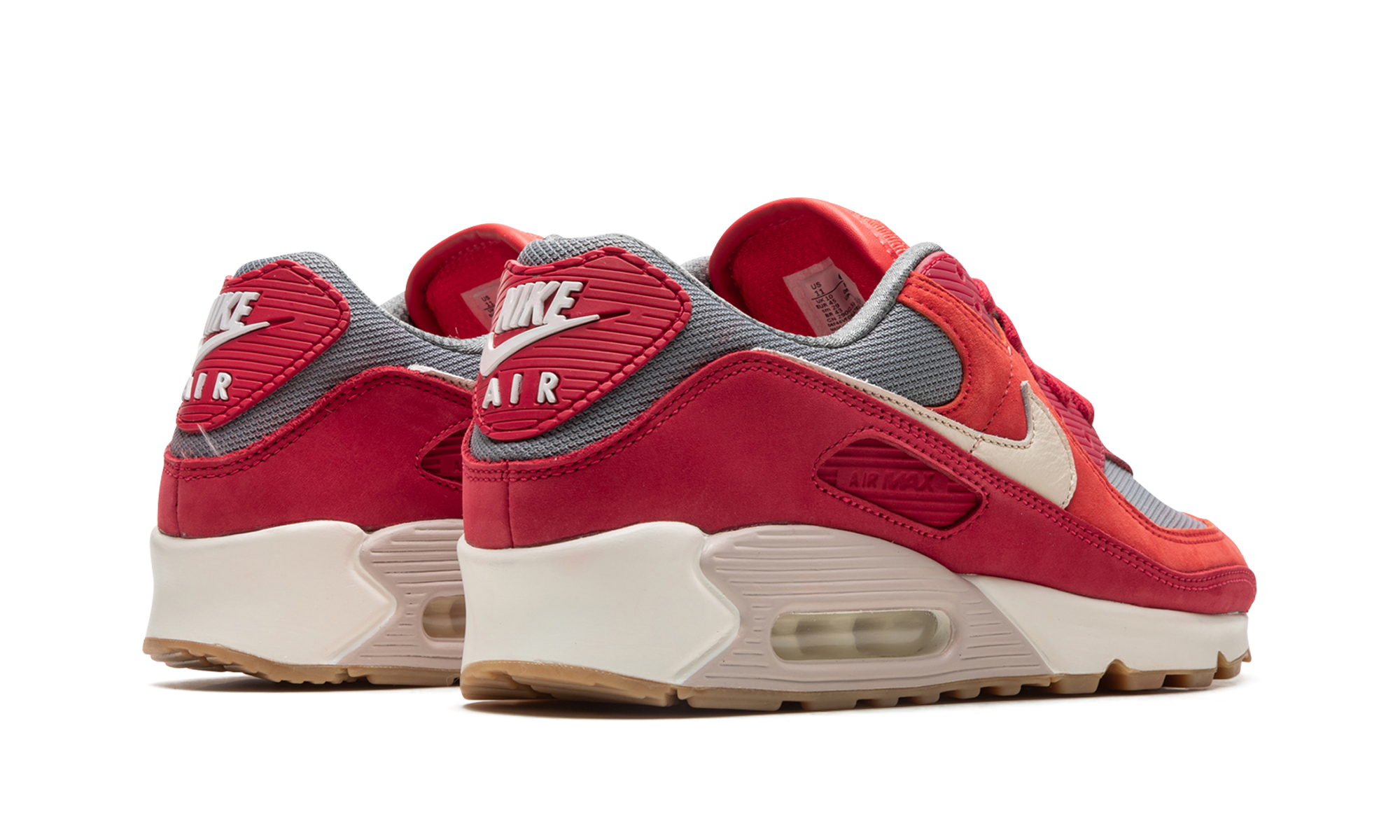 nike air max 90 premium gym red smoke grey gum+DH4621-600+diagnol right behind view