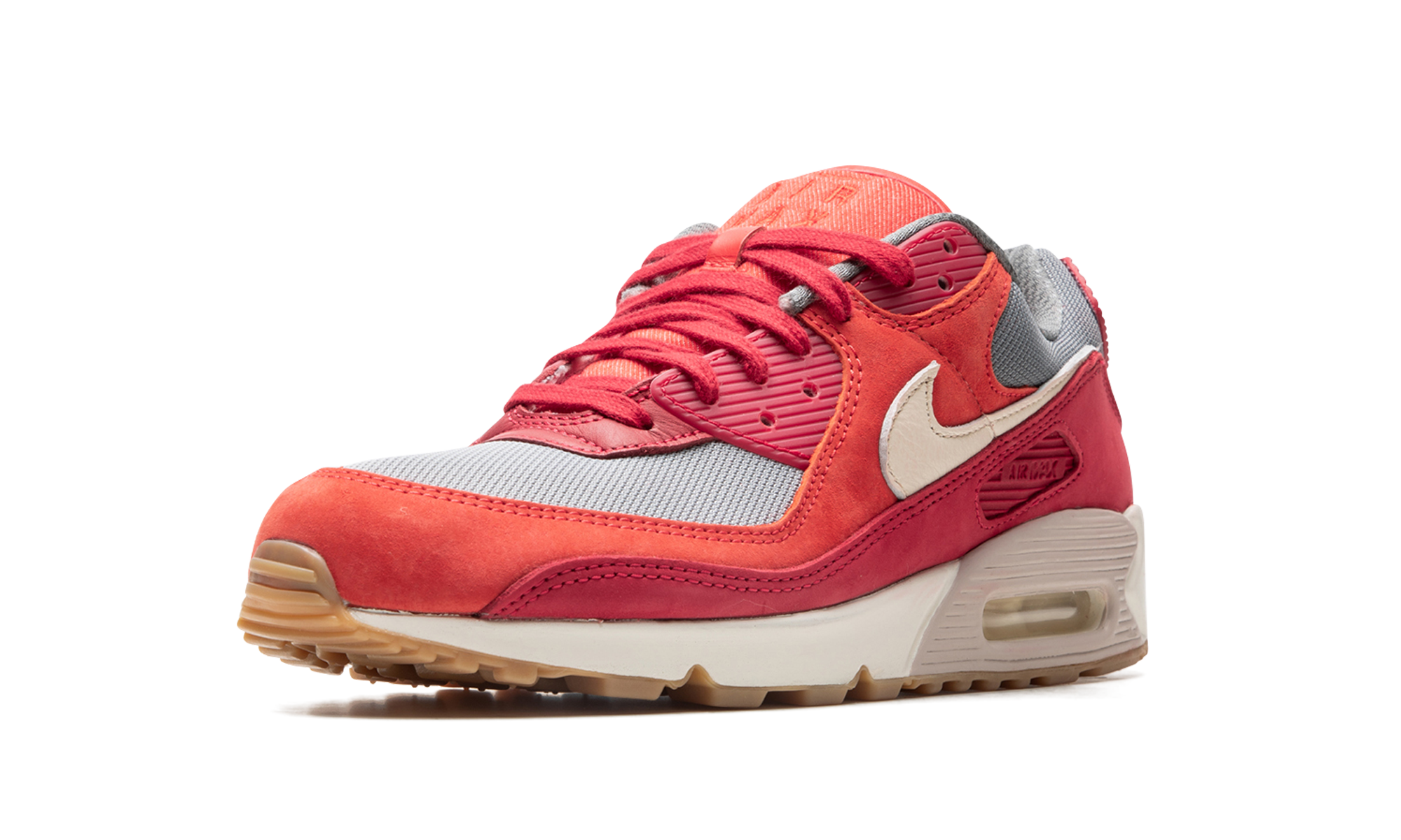 nike air max 90 premium gym red smoke grey gum+DH4621-600+left diagnol single view