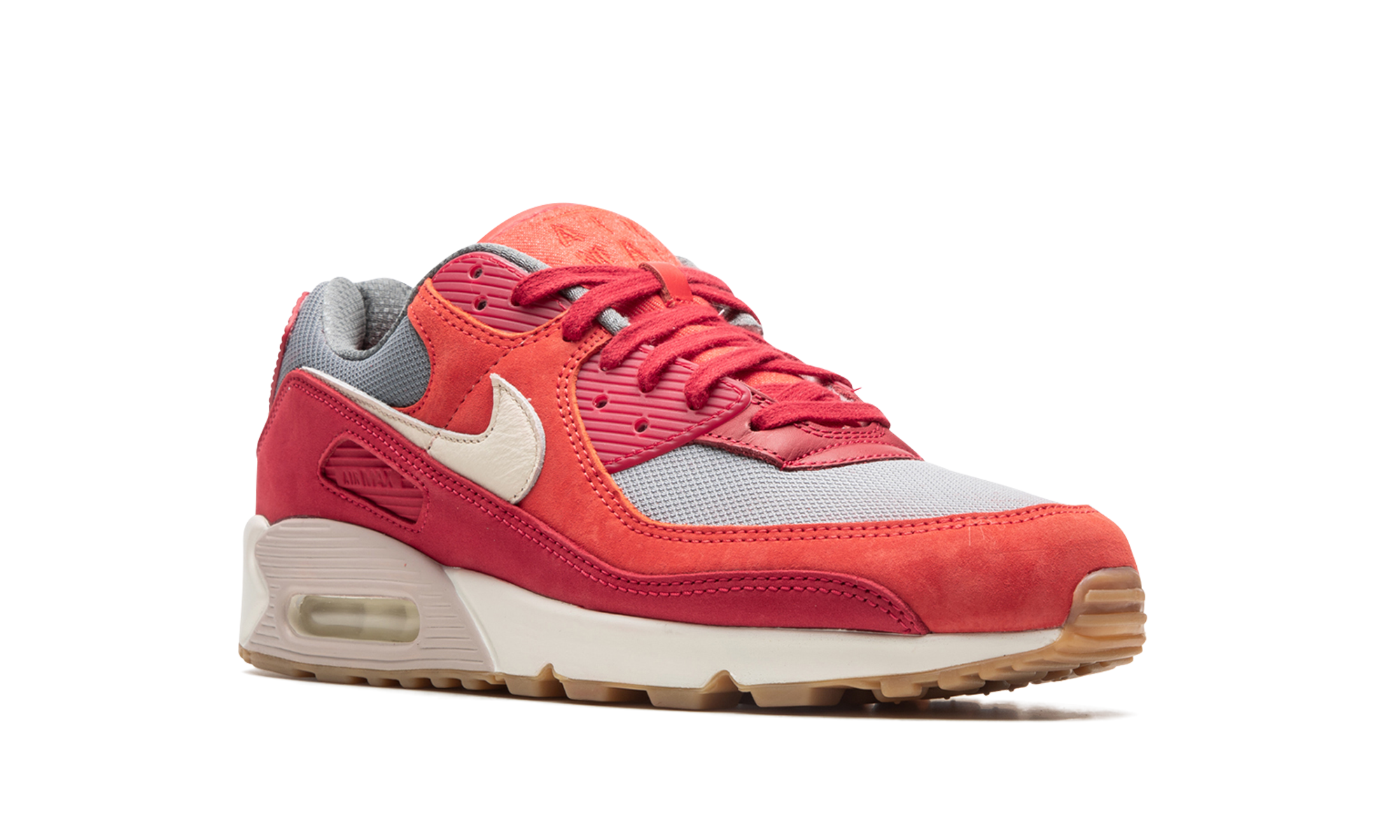 nike air max 90 premium gym red smoke grey gum+DH4621-600+diagnol right view