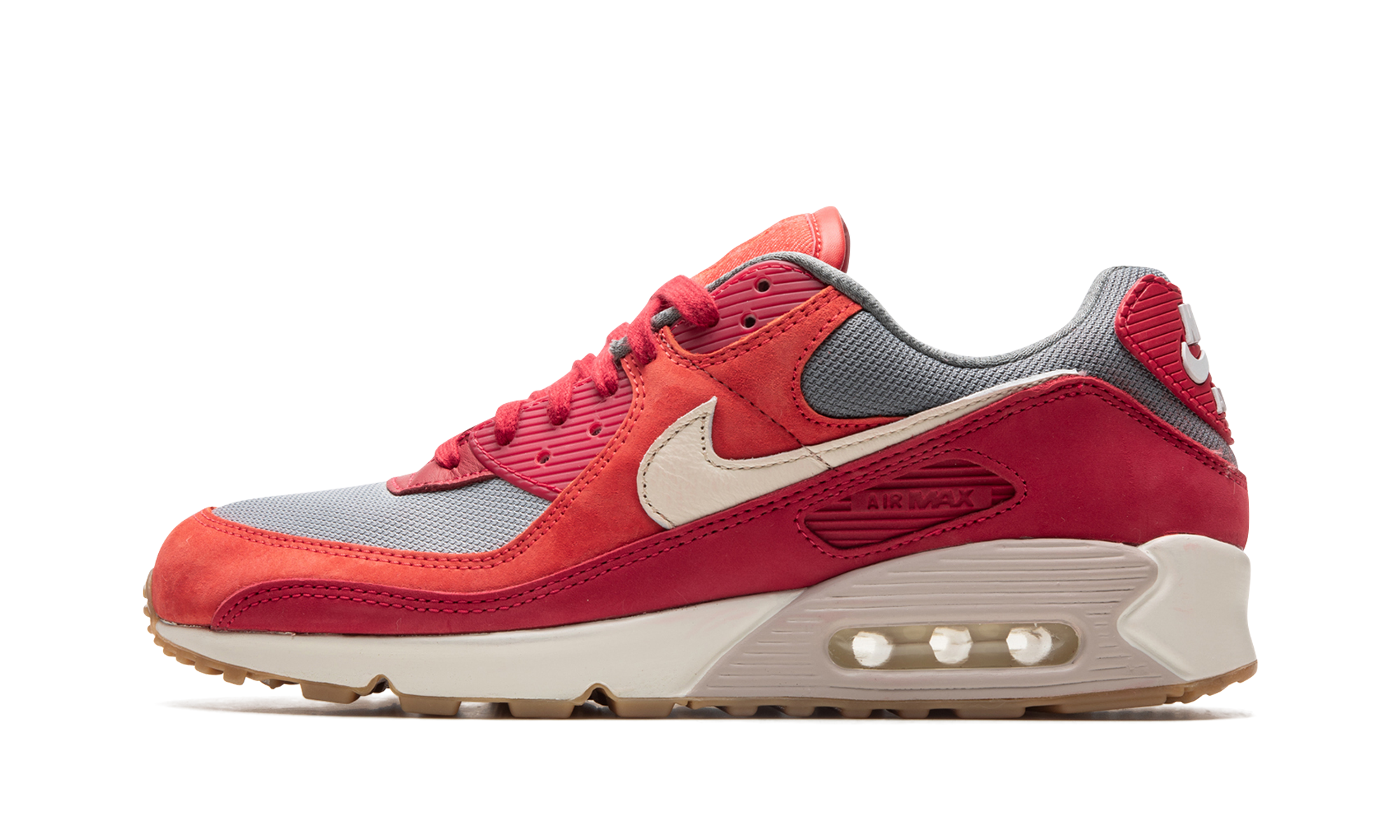 nike air max 90 premium gym red smoke grey gum+DH4621-600+diagnol right view 1