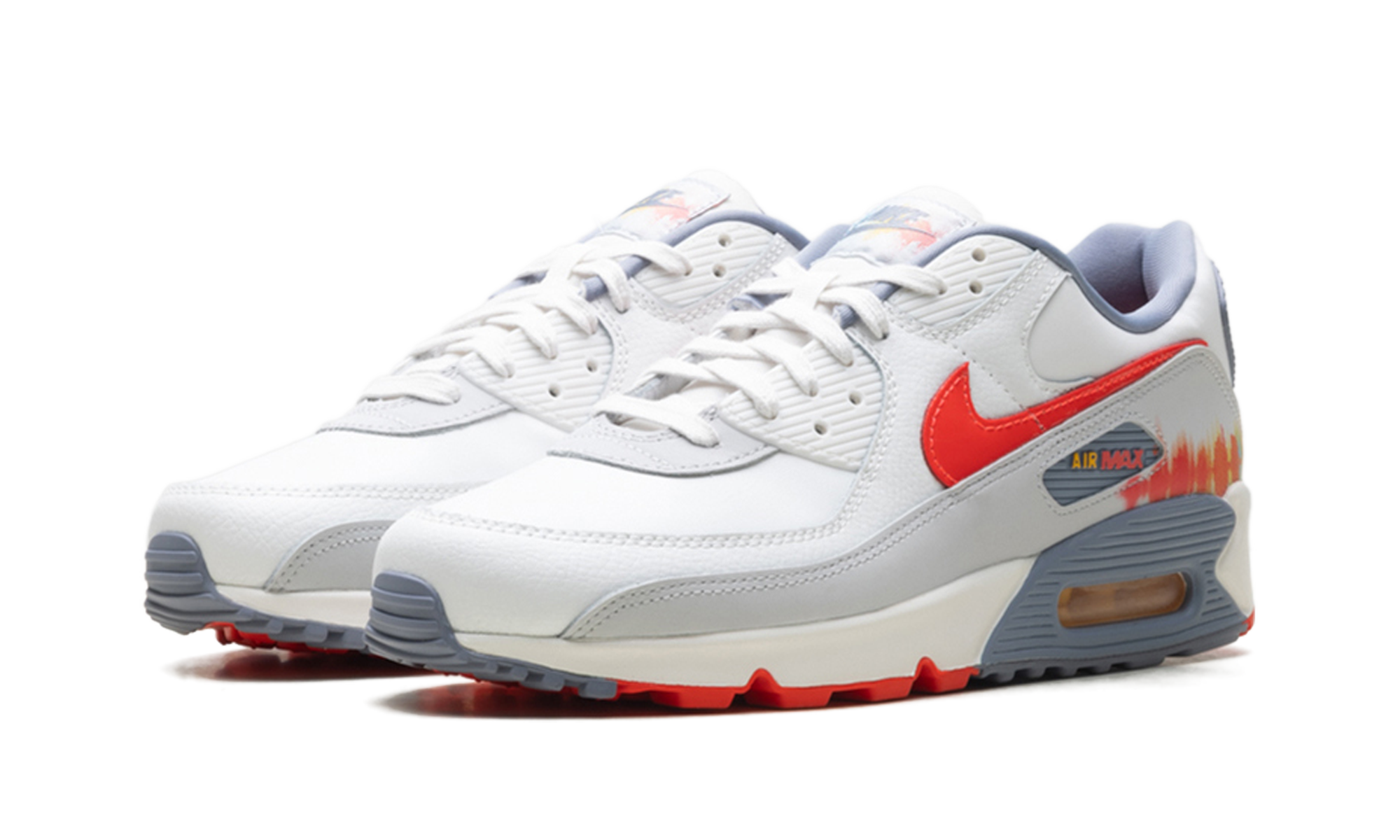 nike air max 90 premium summit white ashen slate pure platinum bright crimson+HJ9147-121+diagnol left view