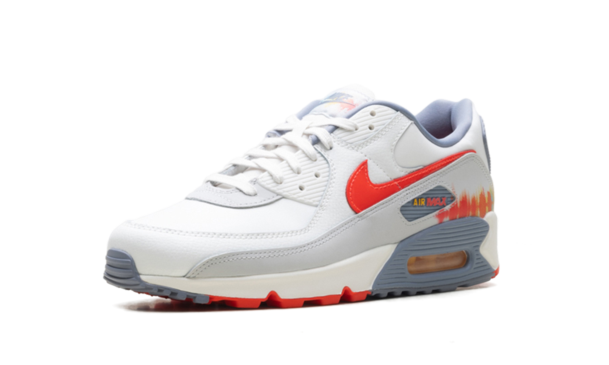 nike air max 90 premium summit white ashen slate pure platinum bright crimson+HJ9147-121+left diagnol single view