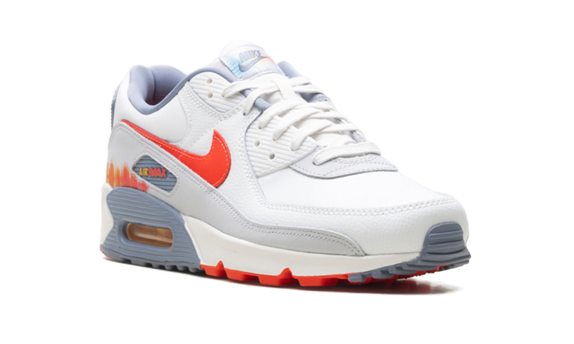 nike air max 90 premium summit white ashen slate pure platinum bright crimson+HJ9147-121+diagnol right view