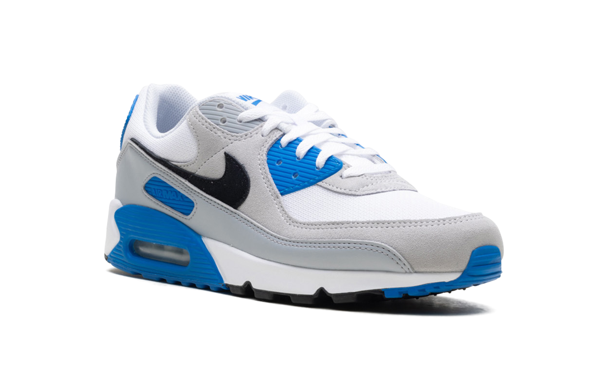 nike air max 90 pure platinum photo blue+FN6958-102+diagnol right view