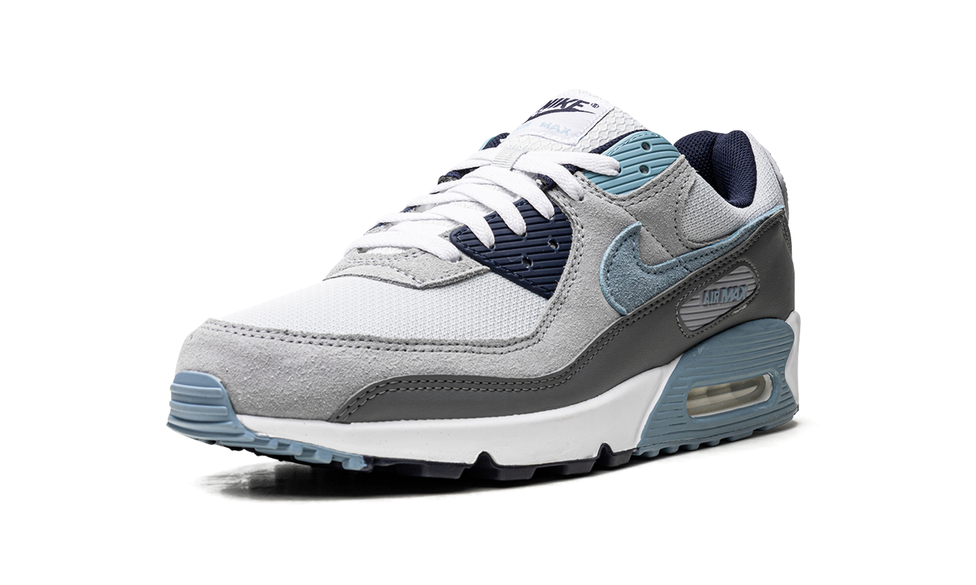 nike air max 90 pure platinum warm blue+DM0029-003+left diagnol single view