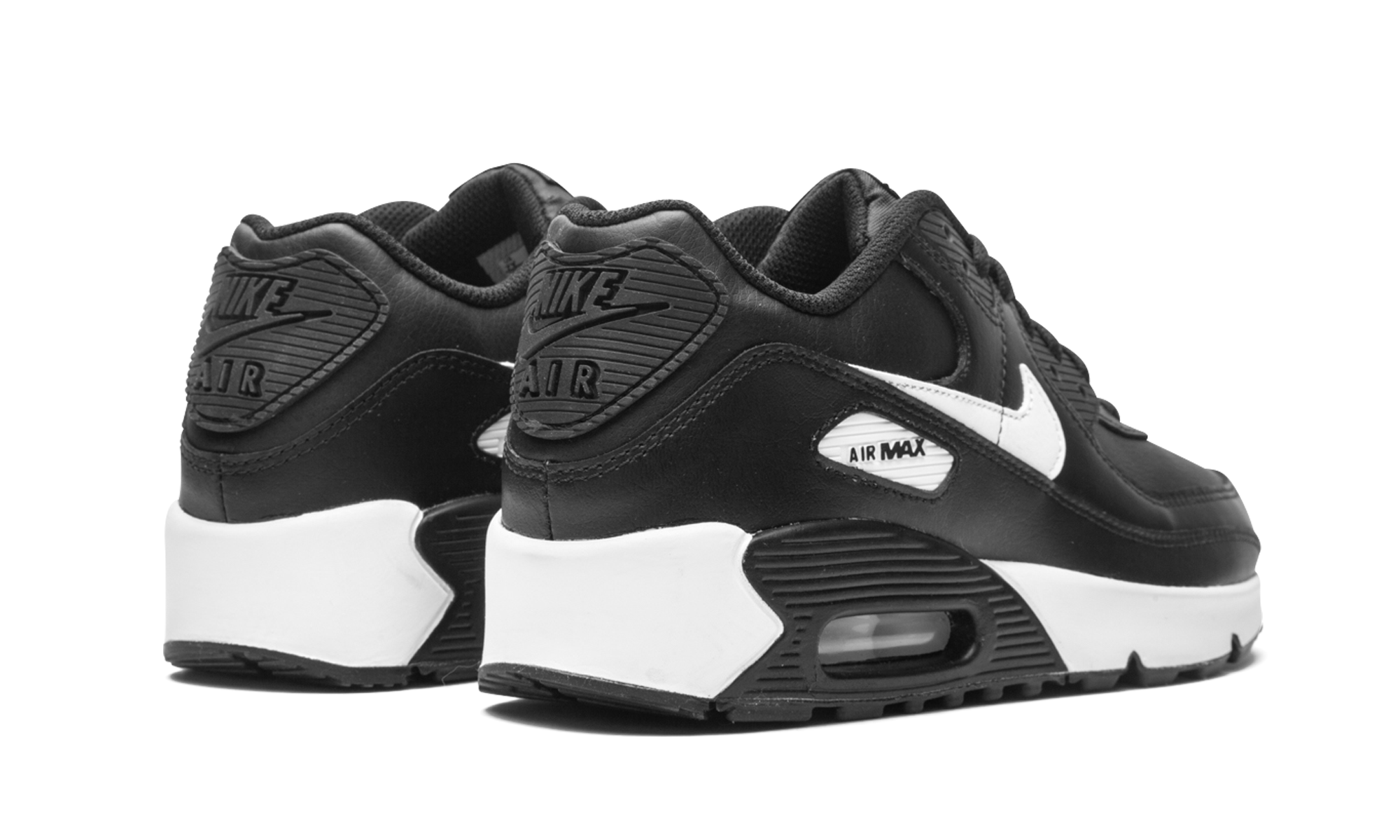 nike air max 90 recraft black white gs+CD6864-010+diagnol right behind view