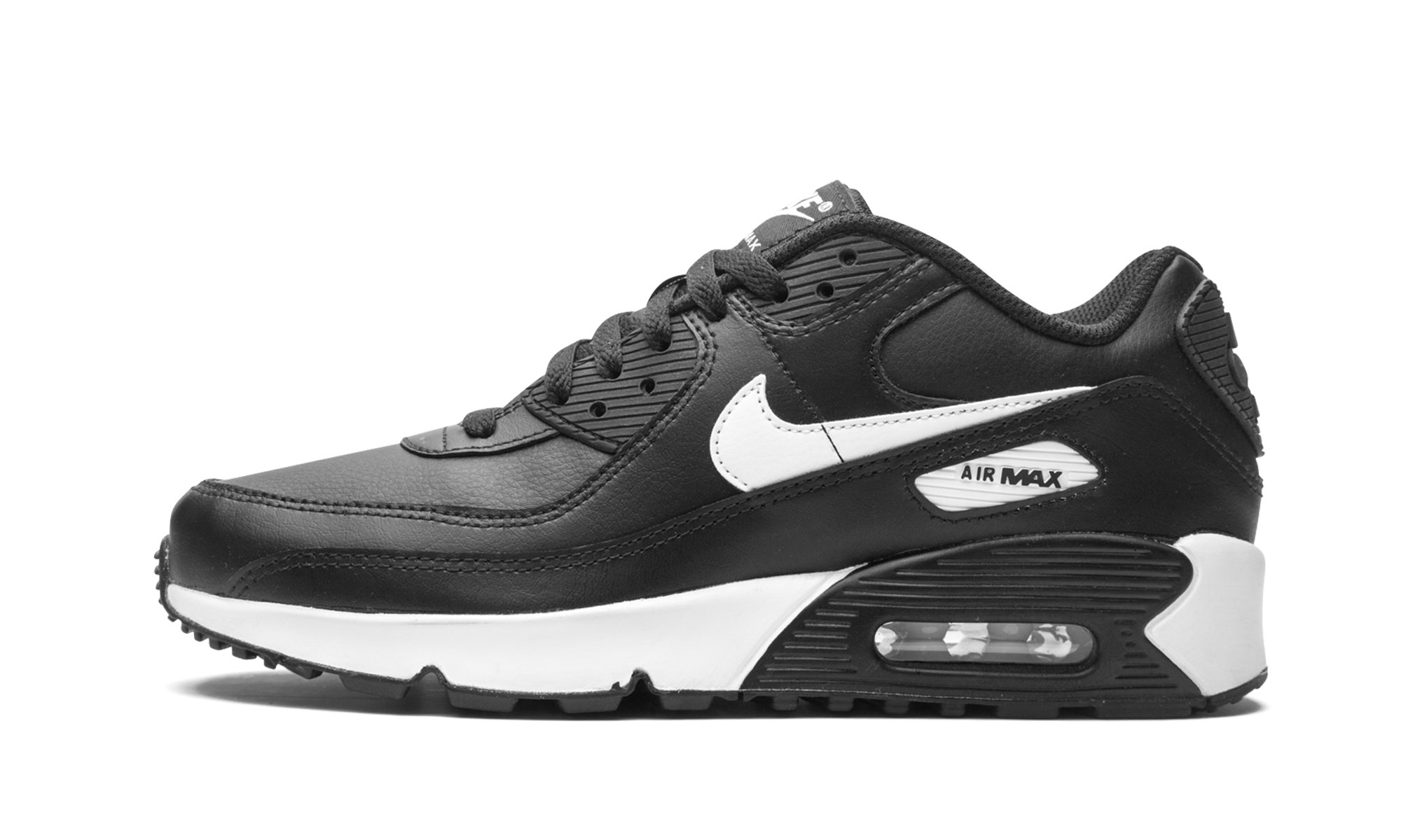 nike air max 90 recraft black white gs+CD6864-010+diagnol right view 1