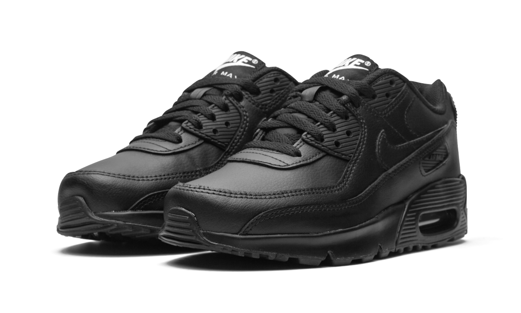 nike air max 90 recraft triple black gs+CD6864-001+diagnol left view