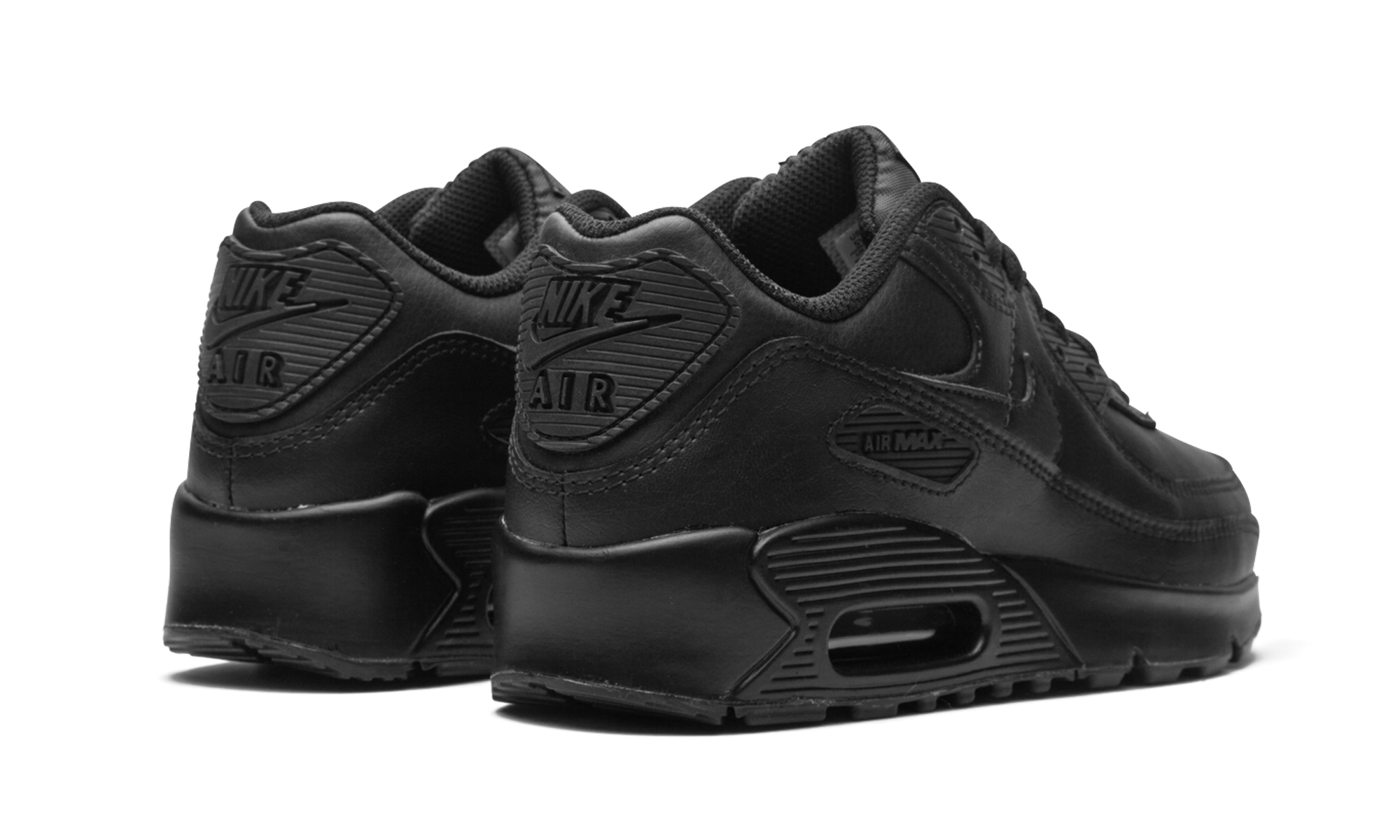 nike air max 90 recraft triple black gs+CD6864-001+diagnol right behind view