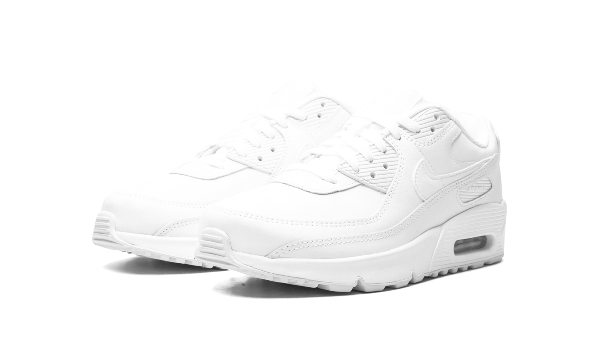 nike air max 90 recraft triple white gs+CD6864-100+diagnol left view