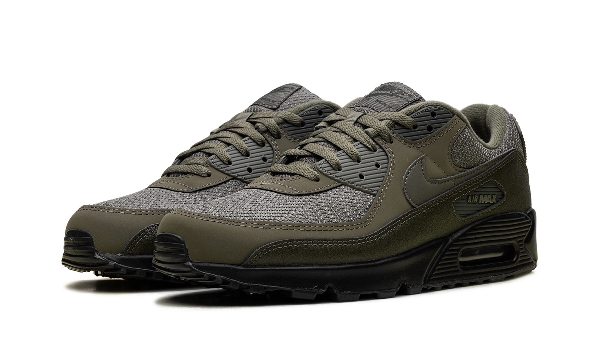 nike air max 90 reflective swoosh medium olive+HQ3828-200+diagnol left view