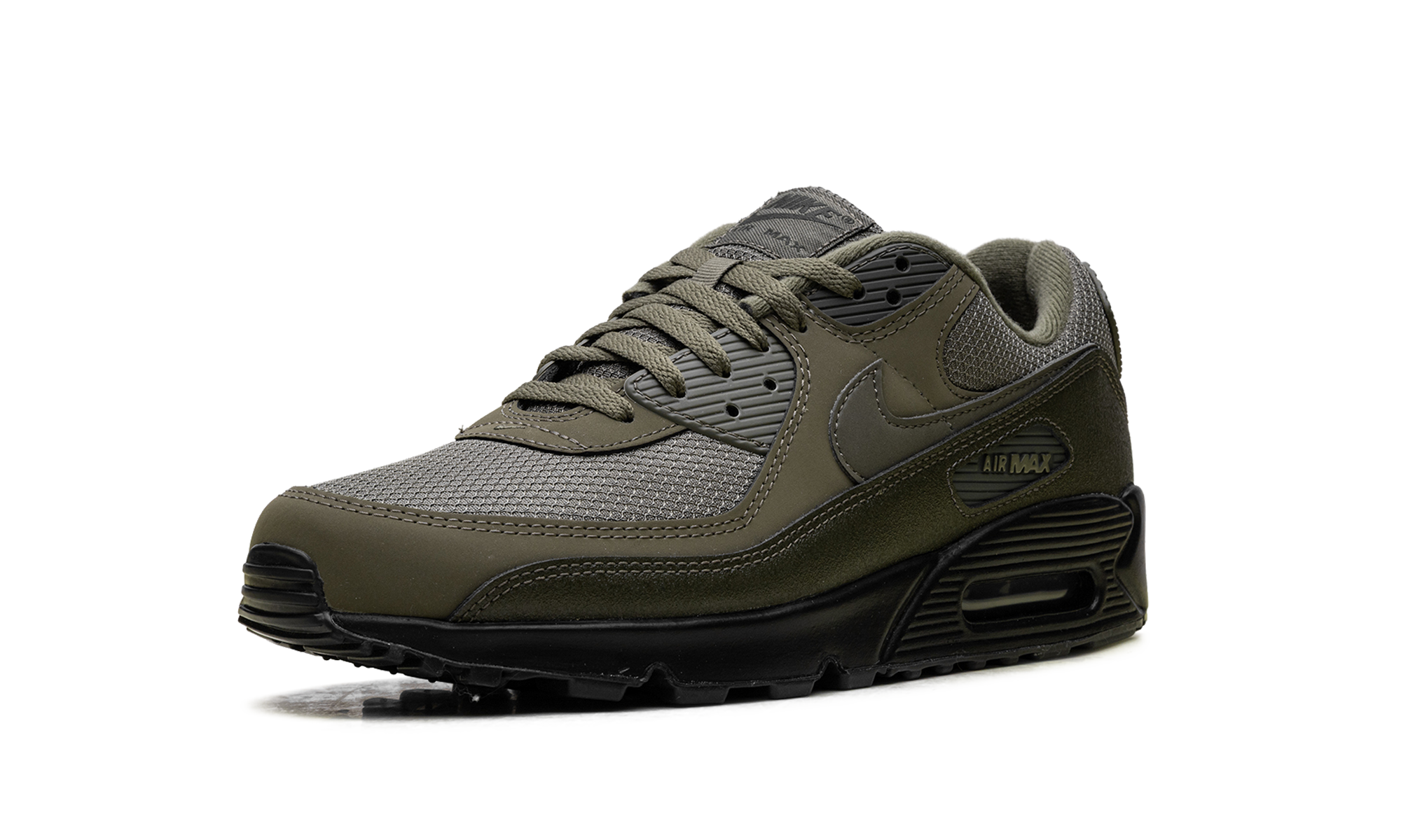 nike air max 90 reflective swoosh medium olive+HQ3828-200+left diagnol single view