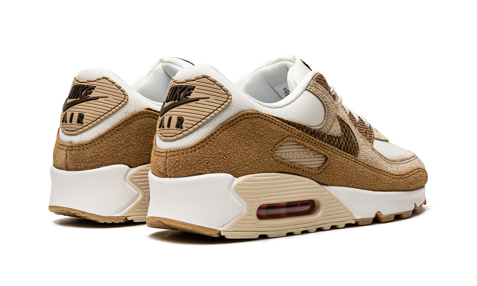 nike air max 90 se pale ivory snakeskin swoosh women s+DX9502-100+diagnol right behind view