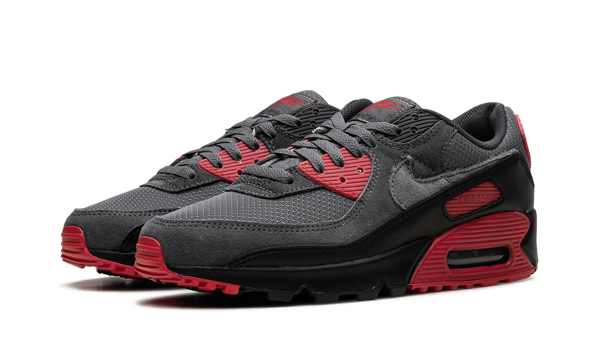 nike air max 90 smoke grey fire red+DM0029-007+diagnol left view