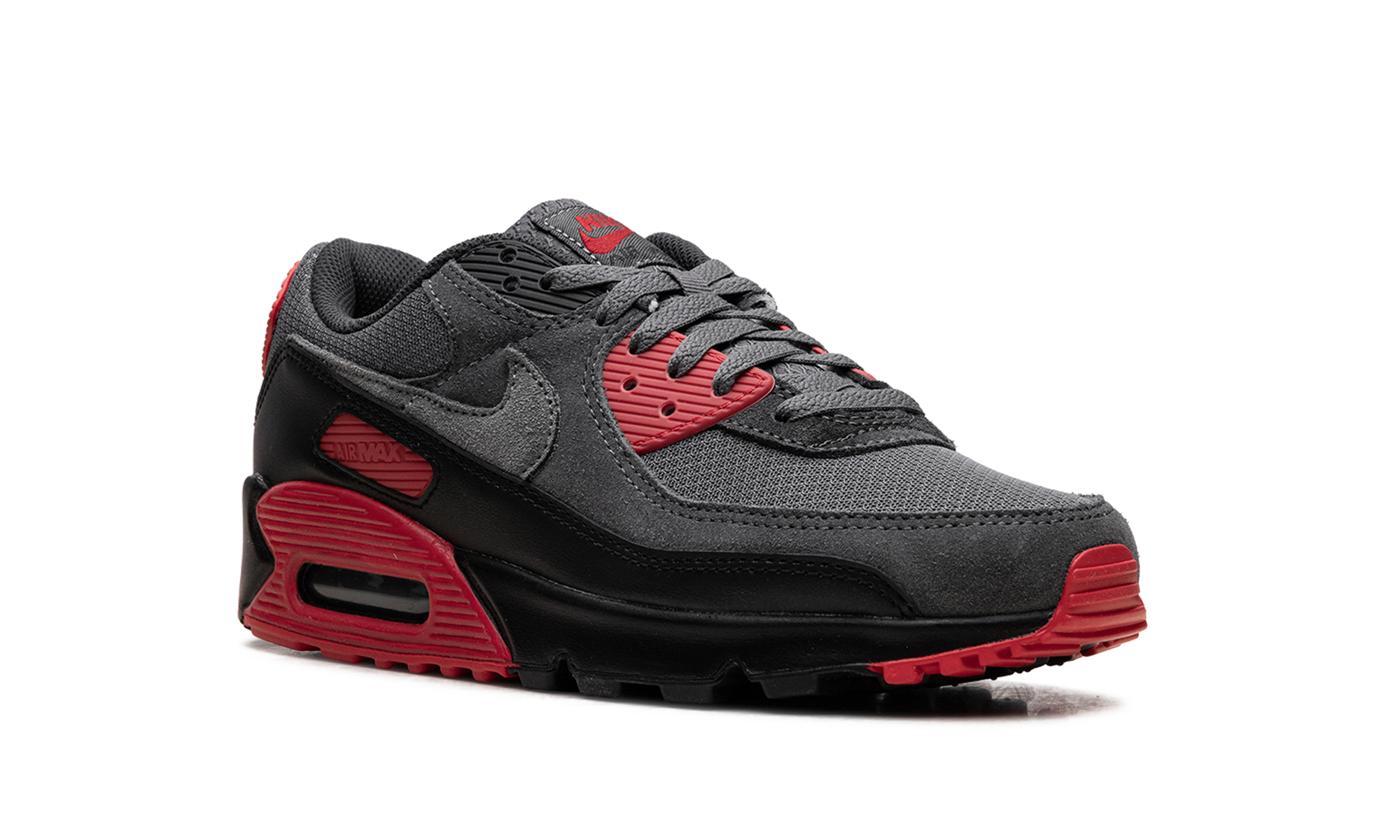 nike air max 90 smoke grey fire red+DM0029-007+diagnol right view