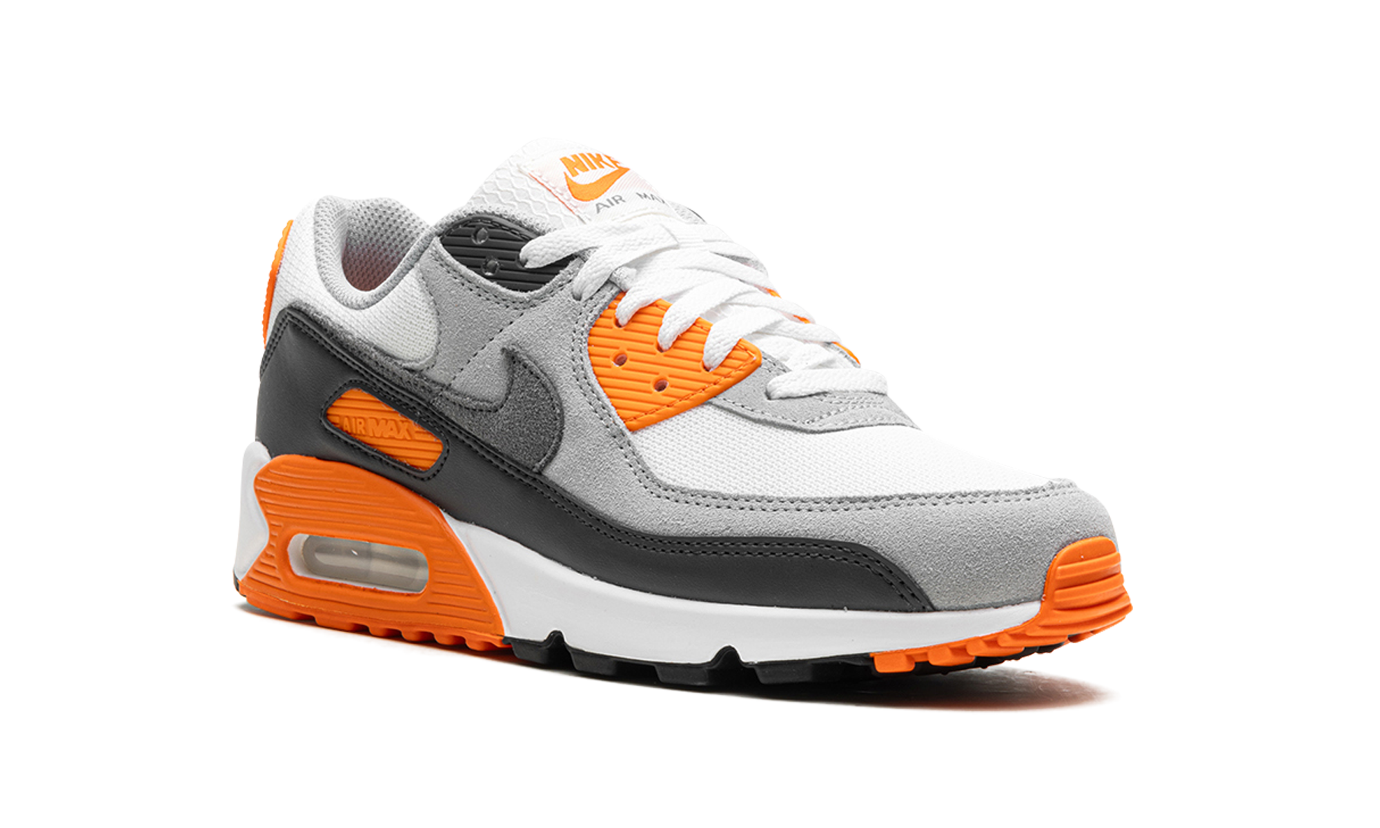 nike air max 90 summit white safety orange dark smoke grey smoke grey+DM0029-108+diagnol right view