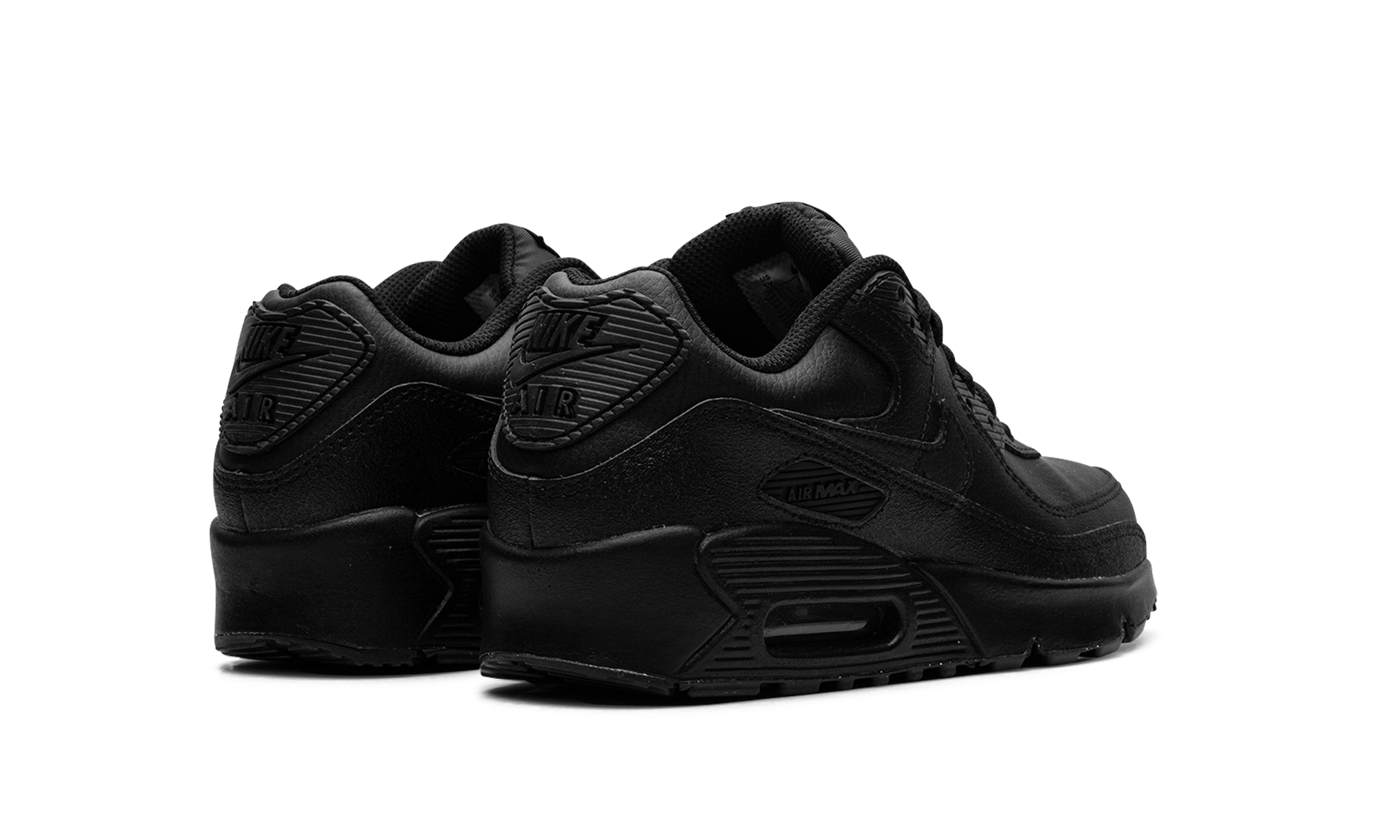 nike air max 90 triple black 2024 gs+HF6358-001+diagnol right behind view