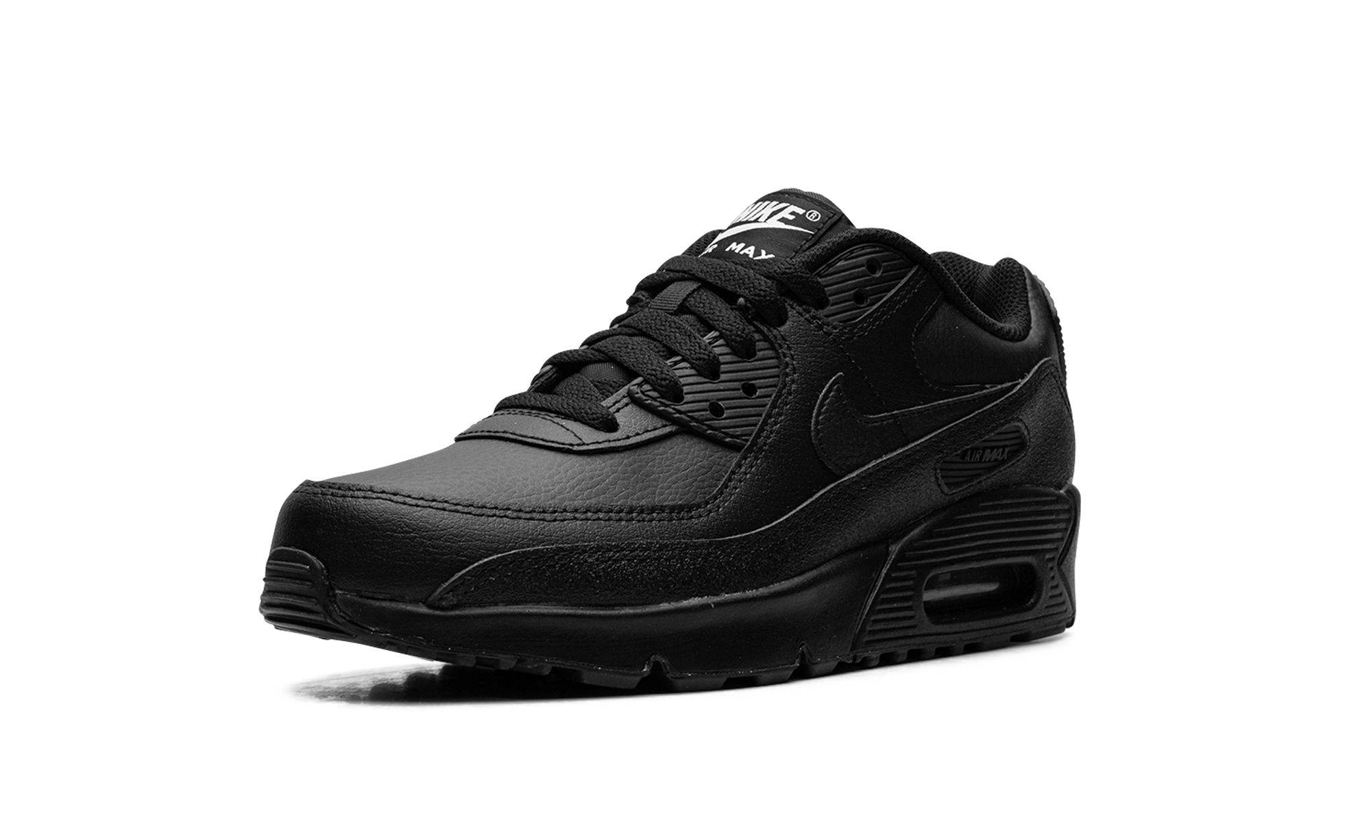 nike air max 90 triple black 2024 gs+HF6358-001+left diagnol single view