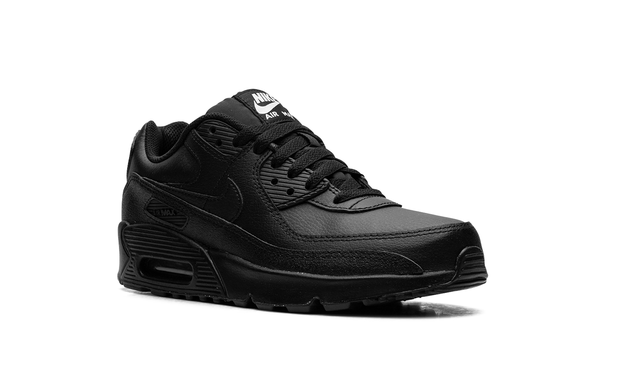 nike air max 90 triple black 2024 gs+HF6358-001+diagnol right view
