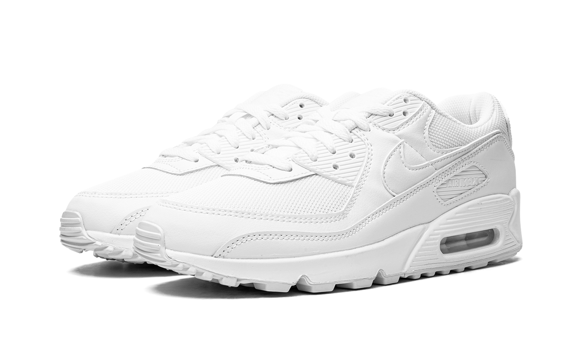 nike air max 90 triple white 2022 women s+DH8010-100+diagnol left view