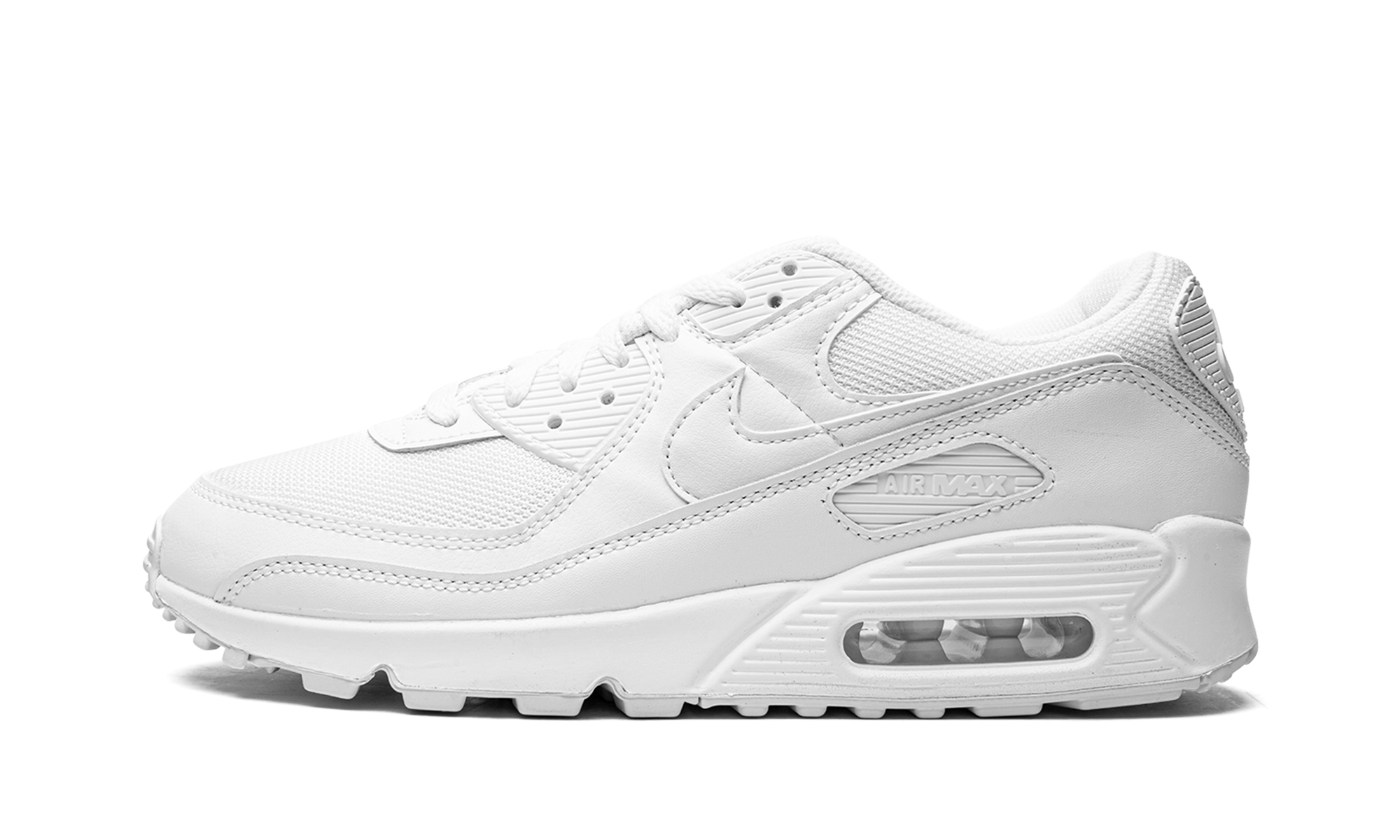nike air max 90 triple white 2022 women s+DH8010-100+diagnol right view 1