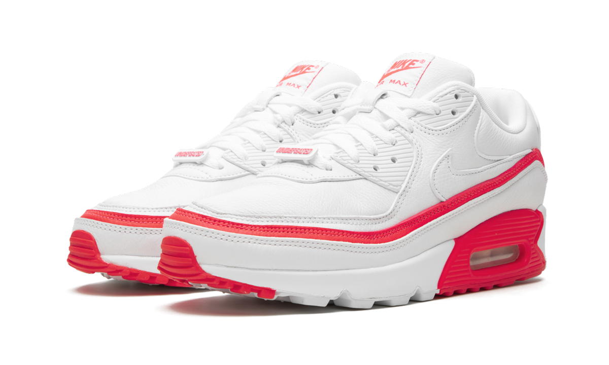 nike air max 90 undefeated white solar red+CJ7197-103+diagnol left view
