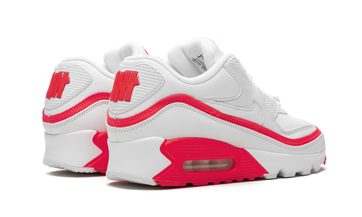 nike air max 90 undefeated white solar red+CJ7197-103+diagnol right behind view