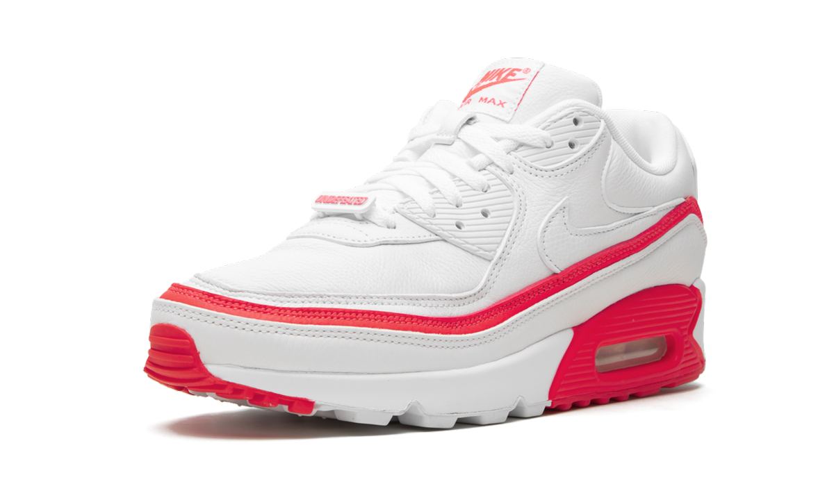 nike air max 90 undefeated white solar red+CJ7197-103+left diagnol single view