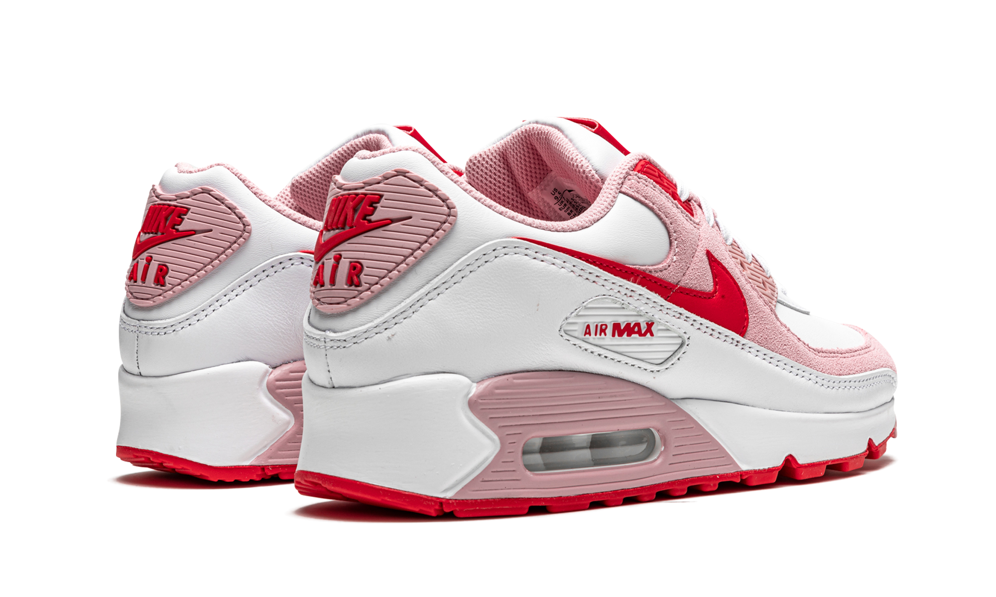 nike air max 90 valentine s day 2021 women s+DD8029-100+diagnol right behind view