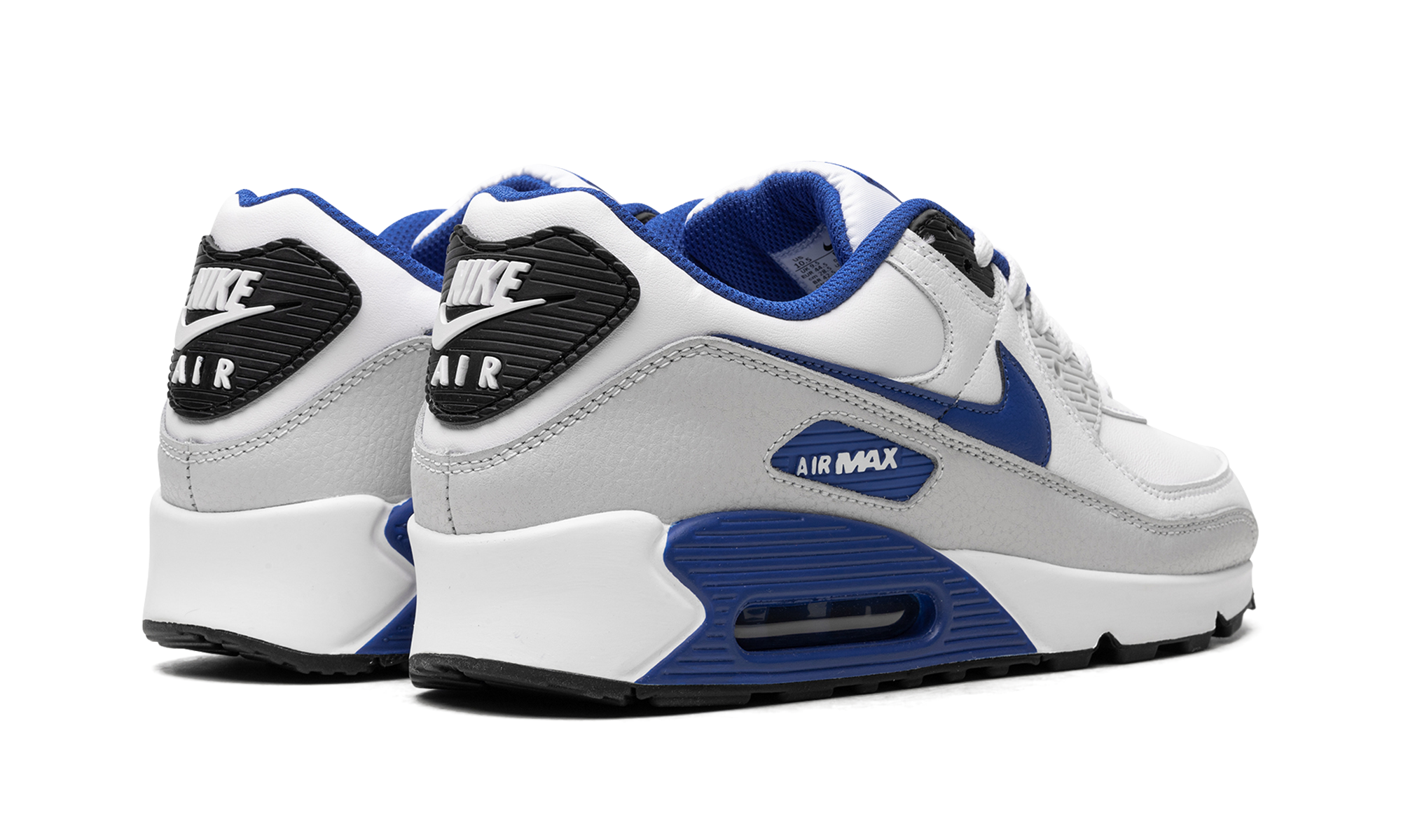 nike air max 90 white game royal photon dust+FN6843-100+diagnol right behind view