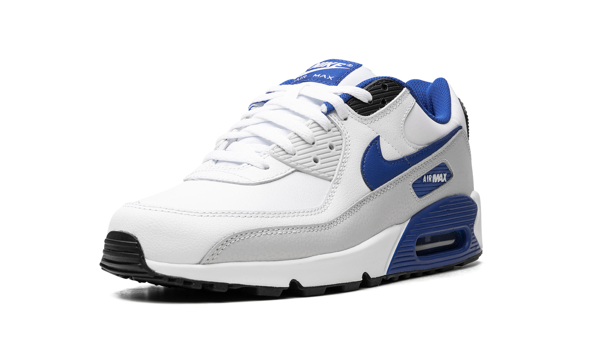 nike air max 90 white game royal photon dust+FN6843-100+left diagnol single view