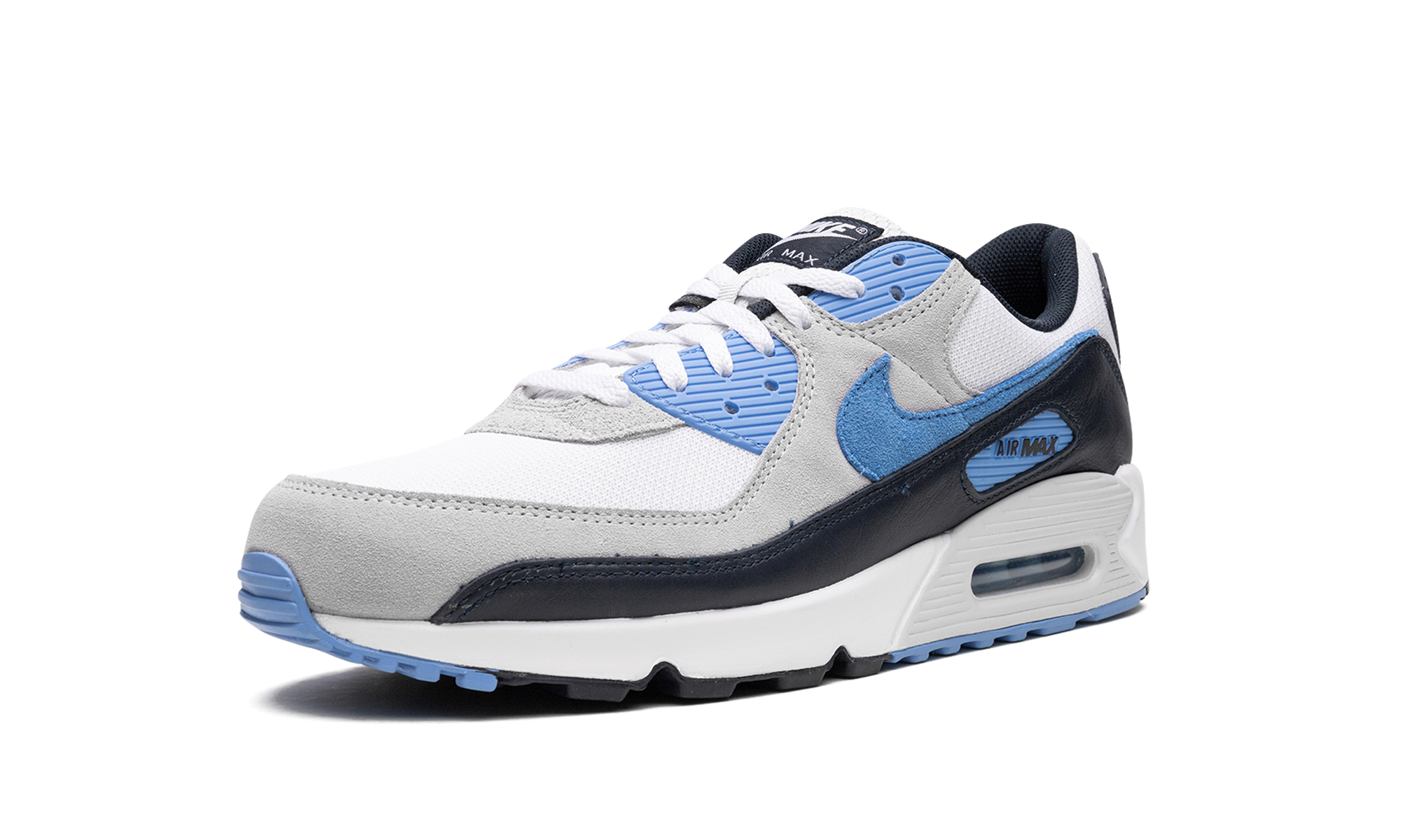 nike air max 90 white university blue+DQ4071-101+left diagnol single view