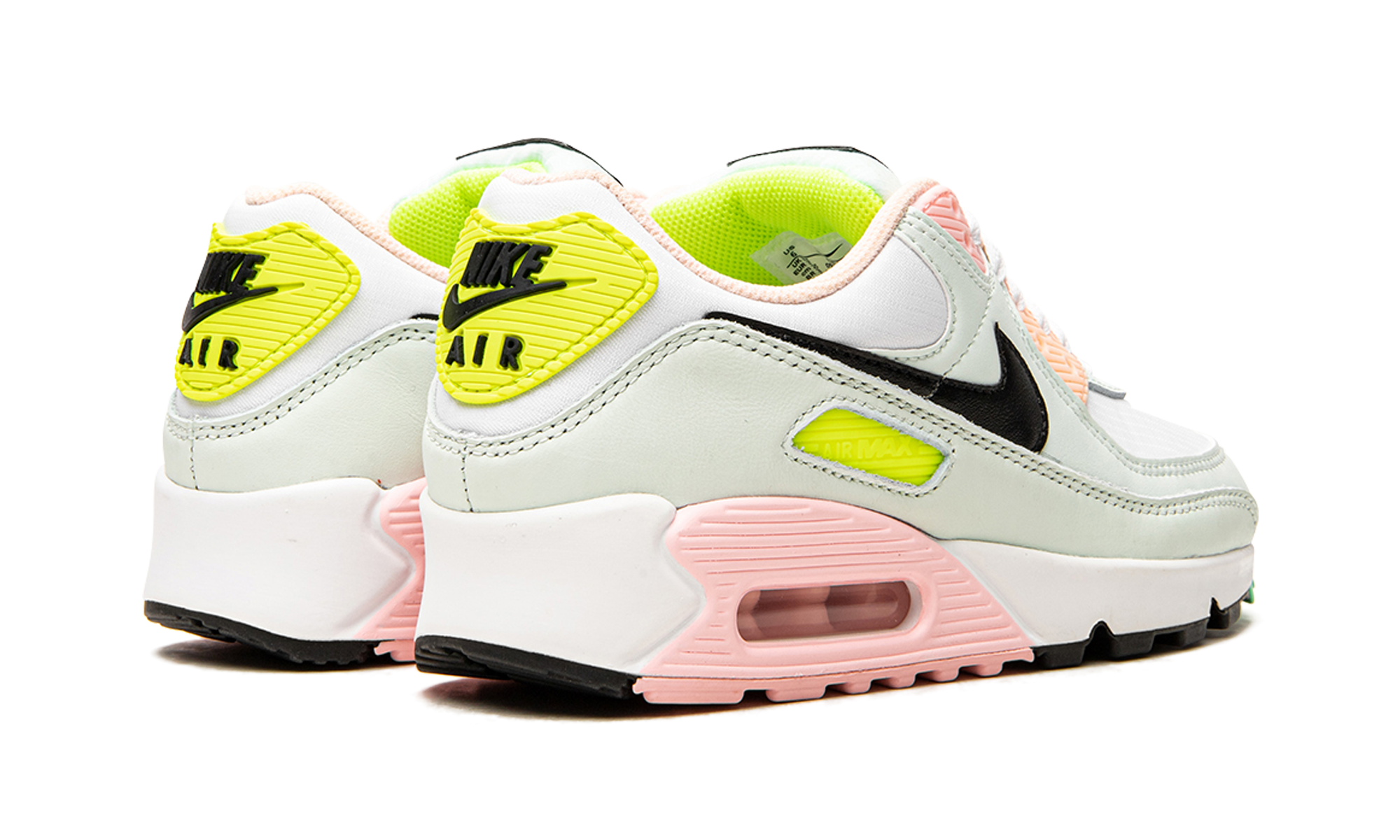 nike air max 90 white volt green glow women s+CZ1617-100+diagnol right behind view