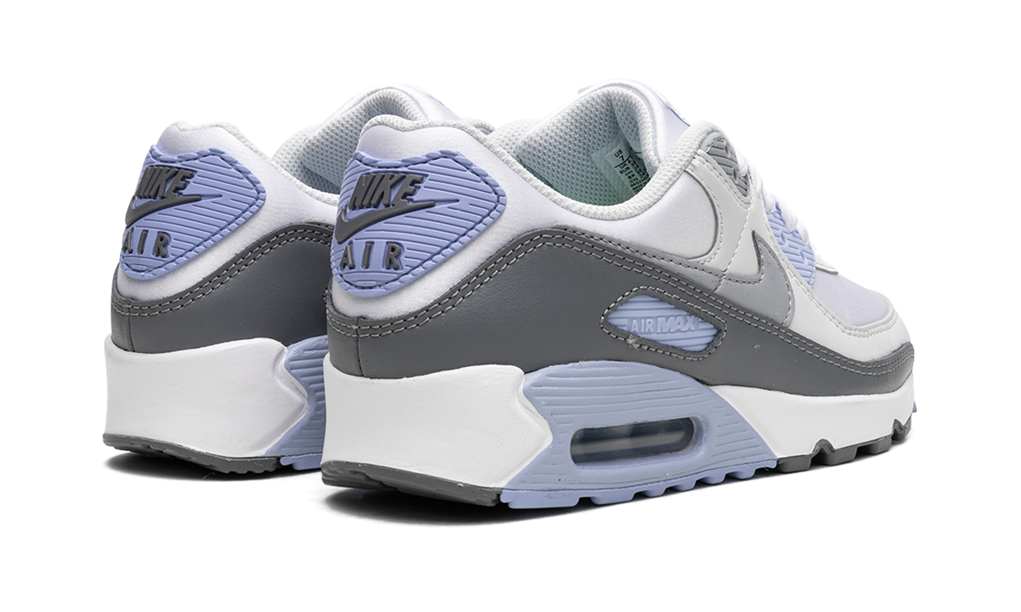 nike air max 90 white wolf gray photon dust women s+FB8570-100+diagnol right behind view