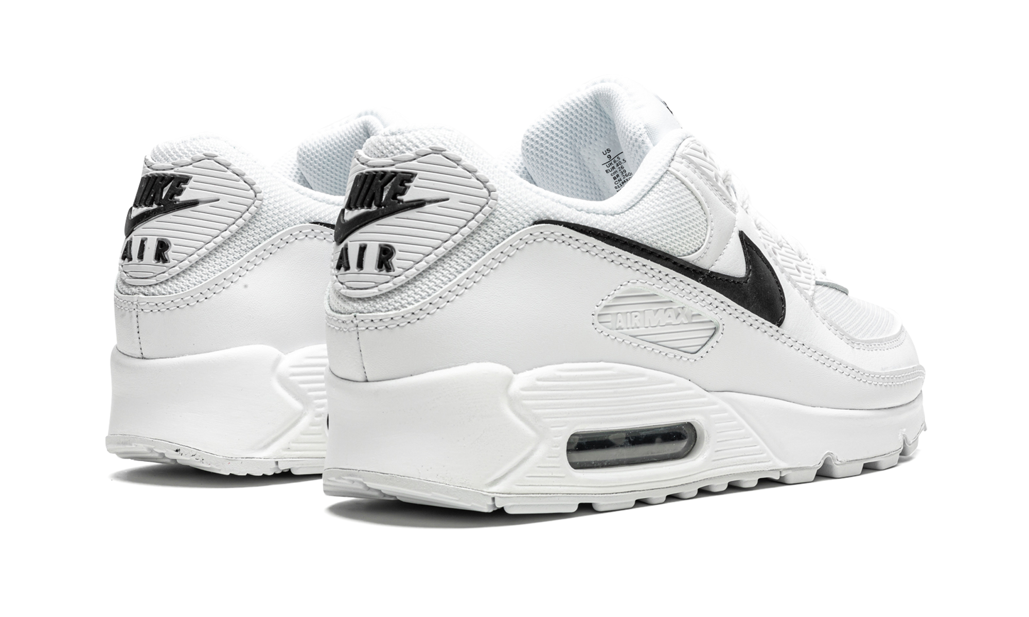 nike air max 90 white women s+CQ2560-101+diagnol right behind view