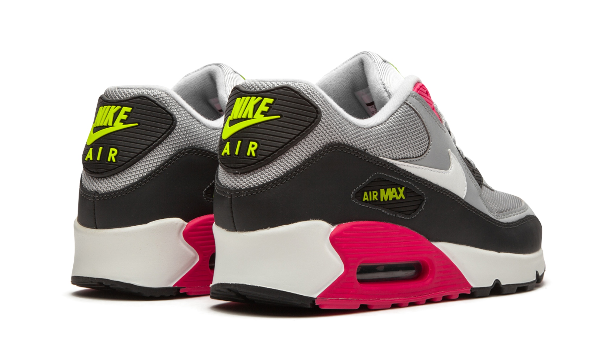 nike air max 90 wolf grey rush pink+AJ1285-020+diagnol right behind view