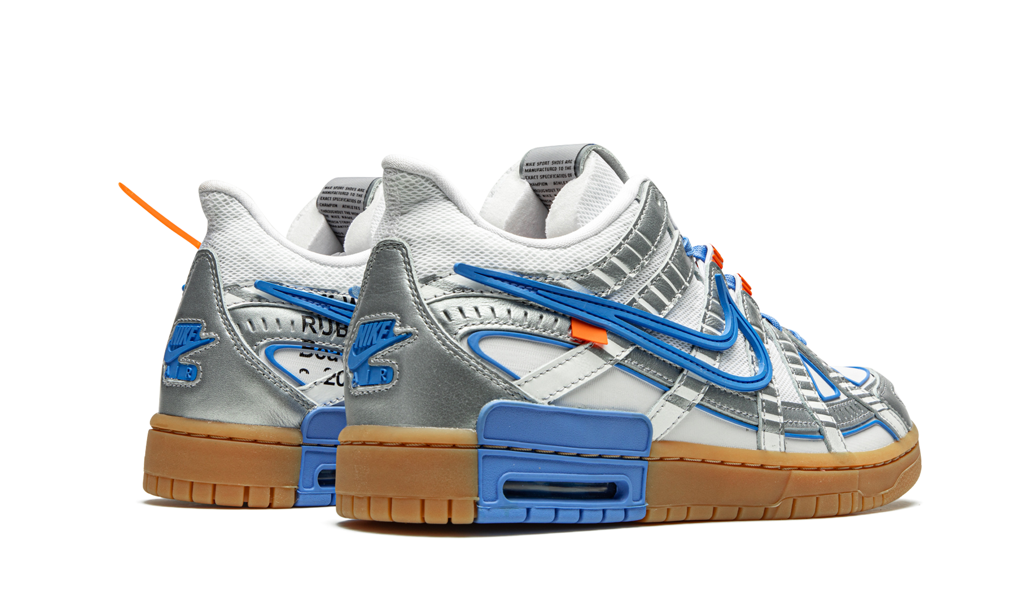 nike air rubber dunk off white unc+CU6015-100+diagnol right behind view