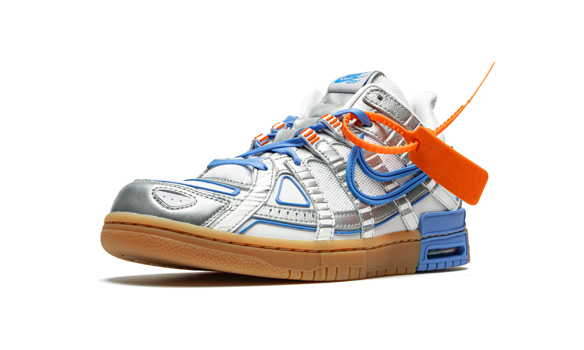 nike air rubber dunk off white unc+CU6015-100+left diagnol single view