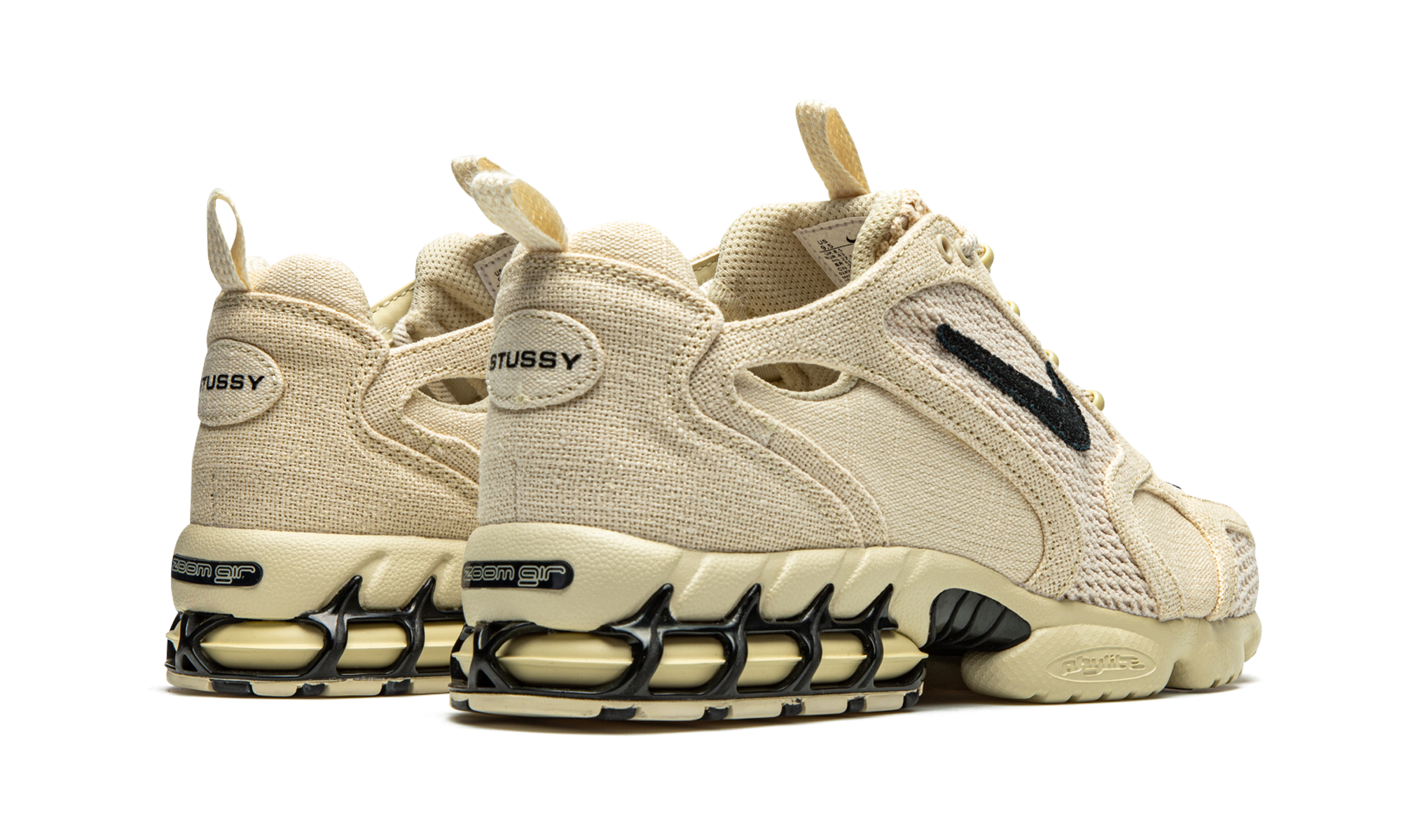 nike air zoom spiridon cage 2 stussy fossil+CQ5486-200+diagnol right behind view