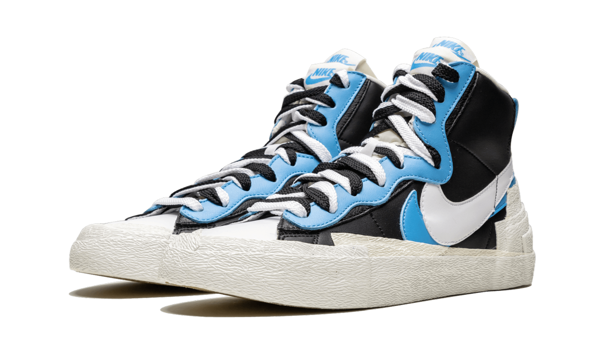 nike blazer mid sacai white black legend blue+BV0072-001+diagnol left view