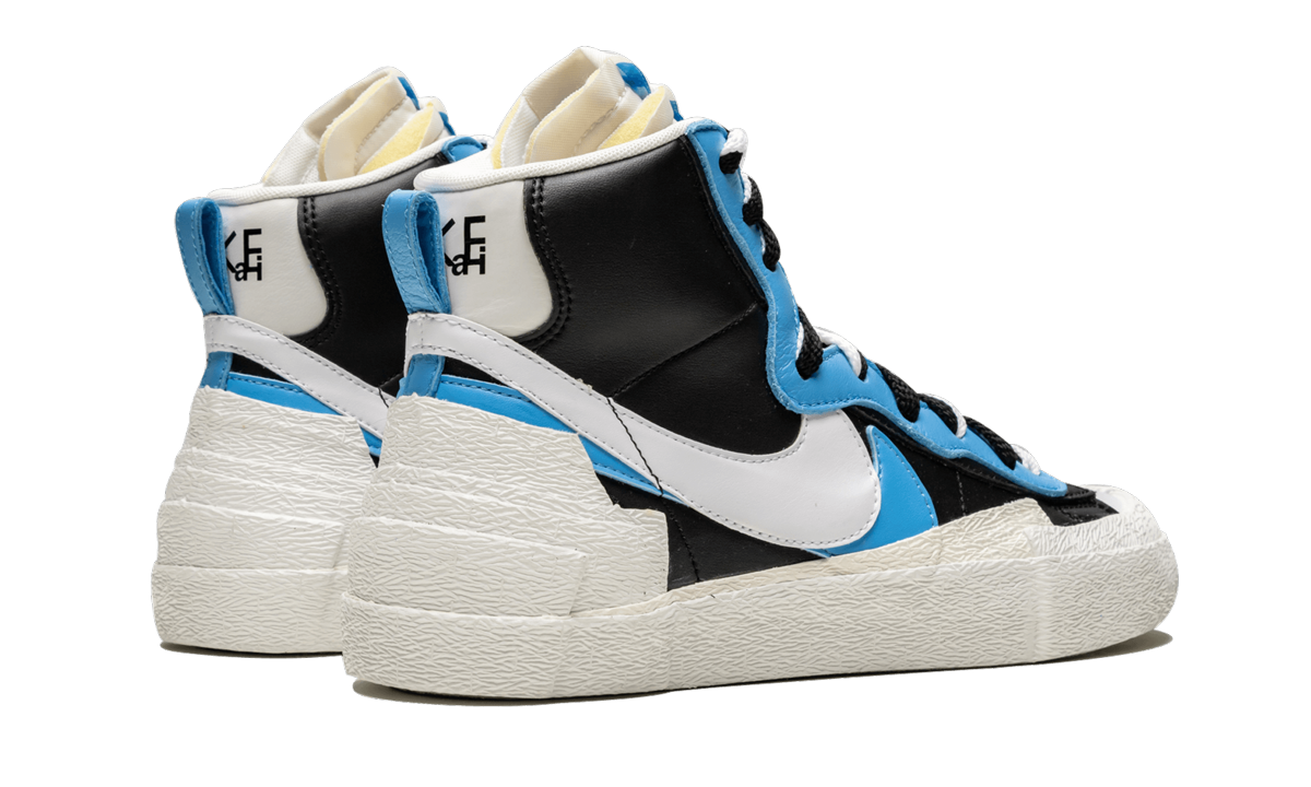 nike blazer mid sacai white black legend blue+BV0072-001+diagnol right behind view