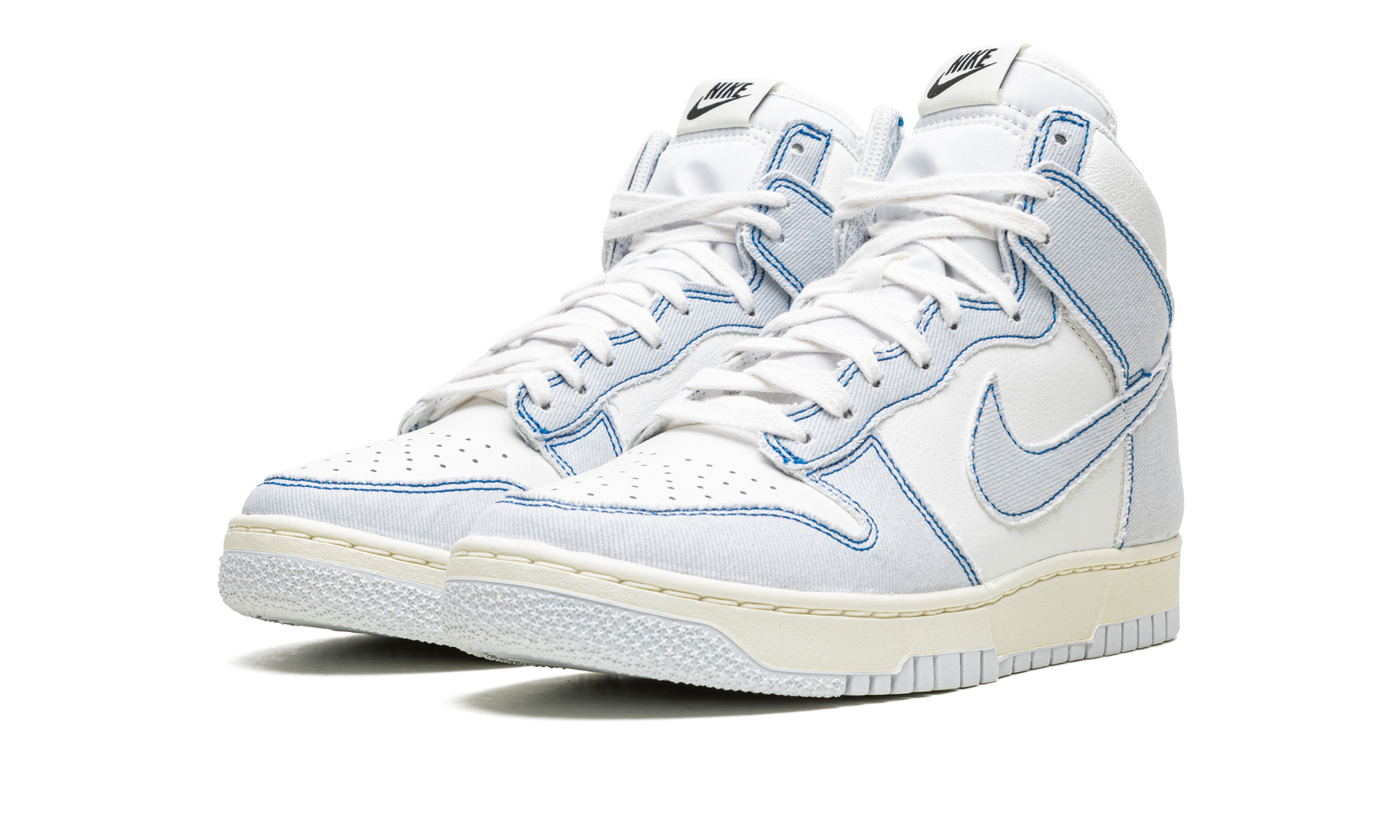 nike dunk high 1985 blue denim+DQ8799-101+diagnol left view