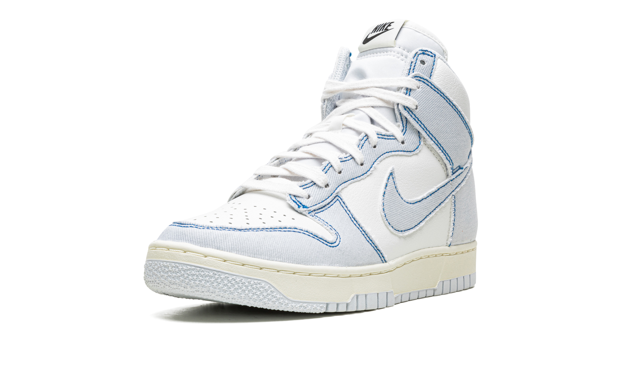 nike dunk high 1985 blue denim+DQ8799-101+left diagnol single view