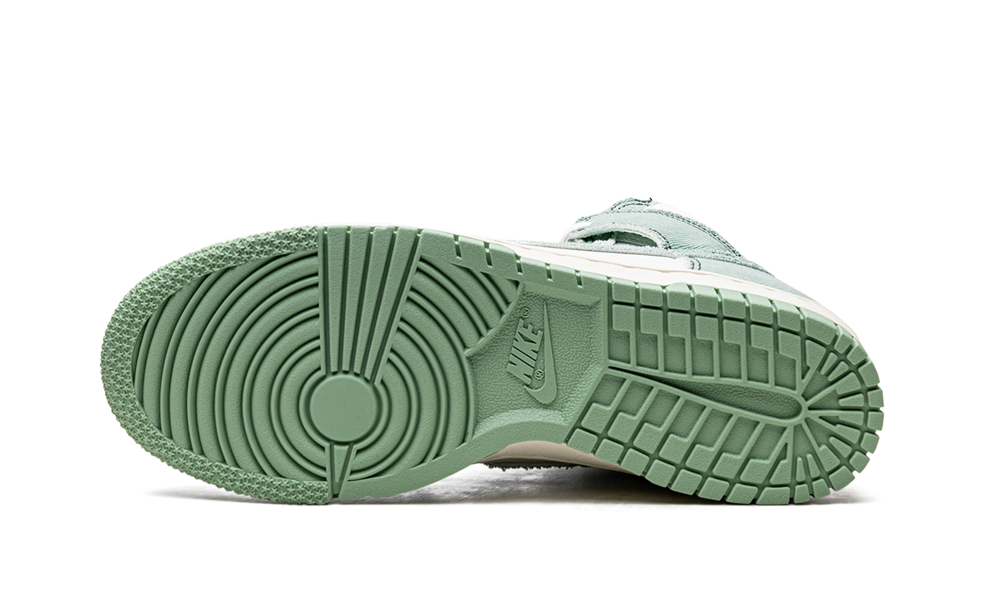 nike dunk high 1985 enamel green denim women s+DV1143-300+bottom view